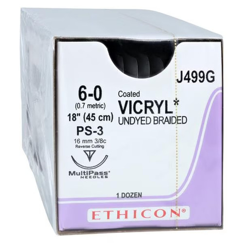 Johnson & - Coated Vicryl - J499G - Systems - Absorbable Suture With Needle Polyglactin 910 Ps - 3 3/8 Circle Reverse Cutting Size 6 - 0 Braided