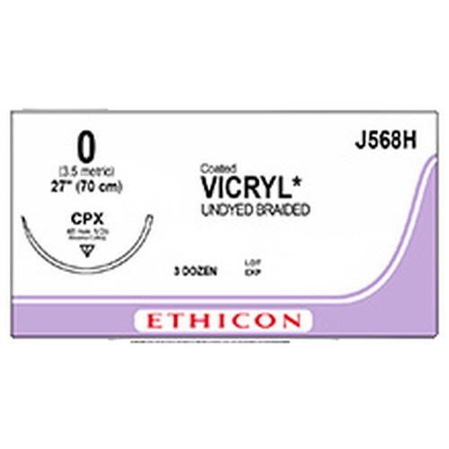 Johnson & - Coated Vicryl - J568H - Systems - Absorbable Suture With Needle Polyglactin 910 Cpx 1/2 Circle Reverse Cutting Size 0 Braided
