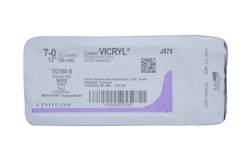 Johnson & - Coated Vicryl - J575G - Systems - Absorbable Suture With Needle Polyglactin 910 Tg160 - 8 1/2 Circle Spatula Size 7 - 0 Braided