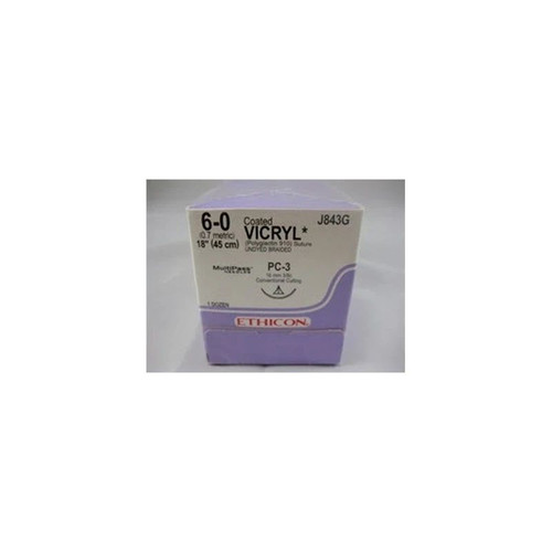 Johnson & - Coated Vicryl - J843G - Systems - Absorbable Suture With Needle Polyglactin 910 Pc - 3 3/8 Circle Precision Conventional Cutting Size 6 - 0 Braided