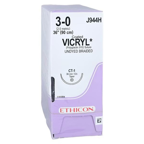Johnson & - Coated Vicryl - J944H - Systems - Absorbable Suture With Needle Polyglactin 910 Ct - 1 1/2 Circle Taper Point Size 3 - 0 Braided