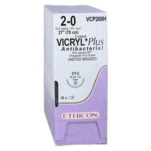 Johnson & - Coated Vicryl - Vcp269H - Systems - Plus Absorbable Suture With Needle Polyglactin 910 Ct - 2 1/2 Circle Taper Point Size 0 Braided