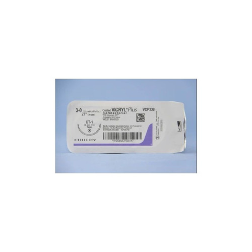Johnson & - Coated Vicryl - Vcp338H - Systems - Plus Absorbable Antibacterial Suture With Needle Polyglactin 910 Ct - 1 1/2 Circle Taper Point Size 3 - 0 Braided