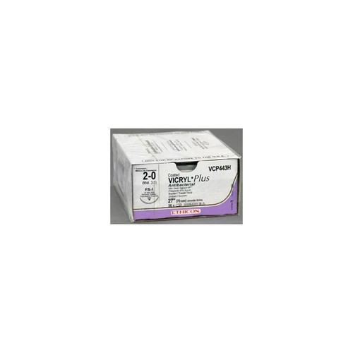 Johnson & - Coated Vicryl - Vcp443H - Systems - Plus Absorbable Antibacterial Suture With Needle Polyglactin 910 Irgacare Mp Fs - 1 3/8 Circle Reverse Cutting Size 2 - 0 Braided