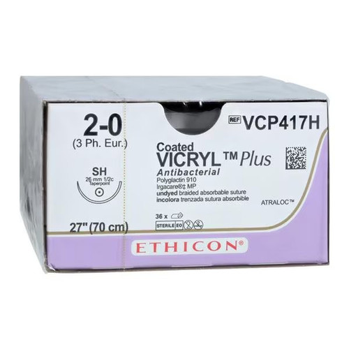 Johnson & - Coated Vicryl Plus - Vcp417H - Systems - Absorbable Antibacterial Suture With Needle Polyglactin 910 Irgacare Mp Sh 1/2 Circle Taper Point Size 2 - 0 Braided