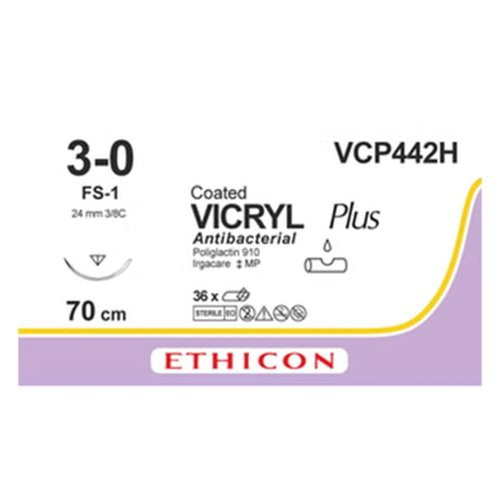 Johnson & - Coated Vicryl Plus - Vcp442H - Systems - Absorbable Antibacterial Suture With Needle Polyglactin 910 Irgacare Mp Fs - 1 3/8 Circle Reverse Cutting Size 3 - 0 Braided