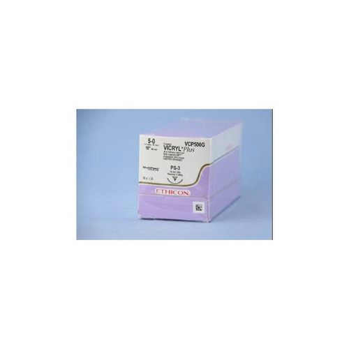 Johnson & - Coated Vicryl Plus - Vcp500G - Systems - Absorbable Antibacterial Suture With Needle Polyglactin 910 Irgacare Mp Ps - 3 3/8 Circle Precision Reverse Cutting Size 5 - 0 Braided