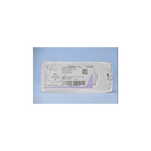 Johnson & - Coated Vicryl Plus - Vcp569H - Systems - Absorbable Antibacterial Suture With Needle Polyglactin 910 Irgacare Mp Cpx 1/2 Circle Reverse Cutting Size 1 Braided