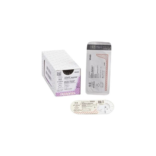 Johnson & - Coated Vicryl Rapide - Vr493 - J&J - Absorbable Suture With Needle Polyglactin 910 P - 3 3/8 Circle Precision Reverse Cutting Size 5 - 0 Braided