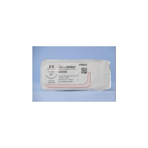 Johnson & - Coated Vicryl Rapide - Vr935 - Systems - Absorbable Suture With Needle Polyglactin 910 Ps - 1 3/8 Circle Precision Reverse Cutting Size 3 - 0 Braided
