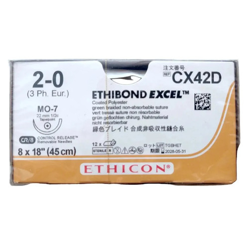 Johnson & - Ethibond - Cx42D - Systems - Nonabsorbable Suture With Needle Polyester Mo - 7 1/2 Circle Taper Point Size 2 - 0 Braided
