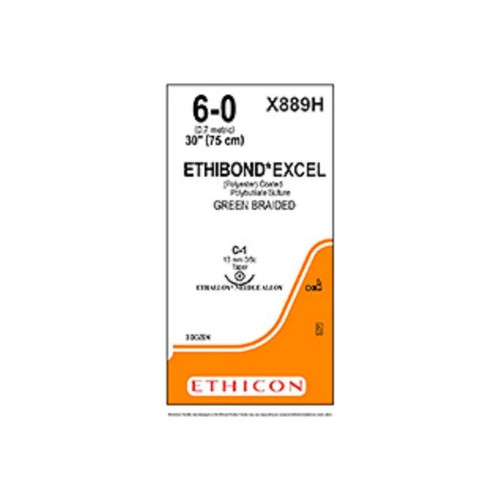 Johnson & - Ethibond - X889H - Systems - Nonabsorbable Suture With Needle Polyester C - 1 3/8 Circle Taper Point Size 6 - 0 Braided