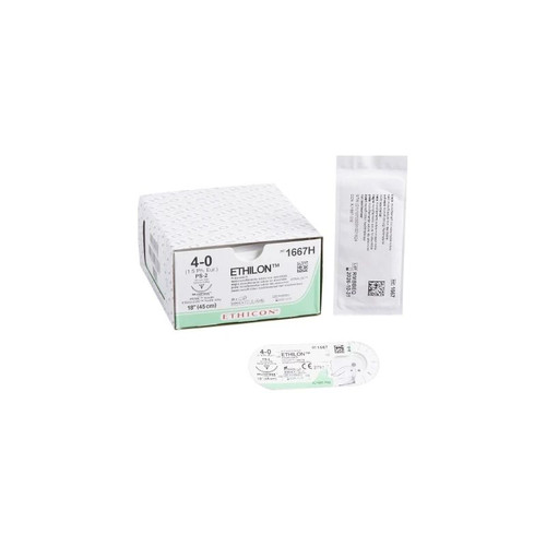 Johnson & - Ethicon - 1667Zh - Systems - Ethilon Nonabsorbable Suture With Needle Nylon Ps - 2 3/8 Circle Precision Reverse Cutting Size 4 - 0 Monofilament