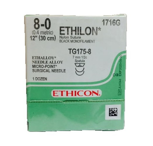 Johnson Johnson - Ethicon - 1716G - Suture, Ethilon Black Monofilament 8-0 12 Tg175-8 