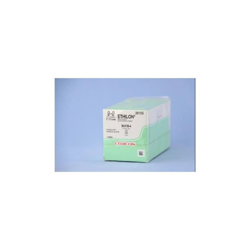 Johnson & - Ethicon - 2813G - Systems - Ethilon Nonabsorbable Suture With Needle Nylon Bv130 - 4 3/8 Circle Taper Point Size 9 - 0 Monofilament