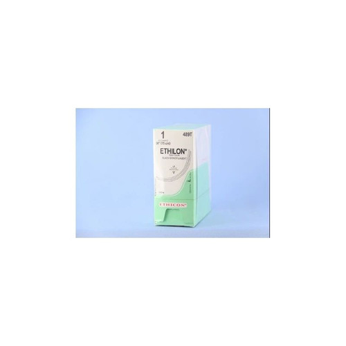 Johnson & - Ethicon - 489T - Systems - Ethilon Nonabsorbable Suture With Needle Nylon Lr 3/8 Circle Reverse Cutting Size 1 Monofilament