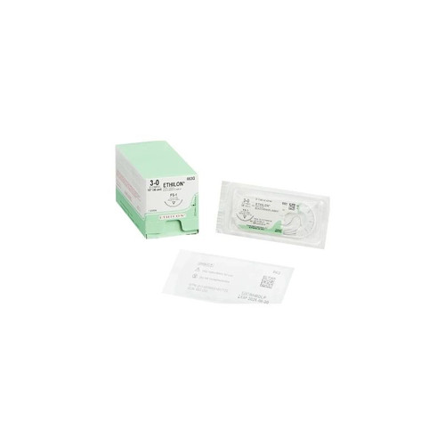 Johnson & - Ethicon - 663G - Systems - Ethilon J&J - Nonabsorbable Suture With Needle Nylon Fs - 1 3/8 Circle Reverse Cutting Size 3 - 0 Monofilament