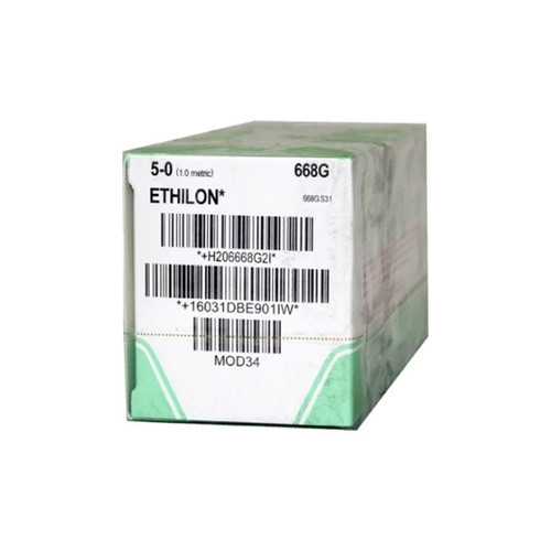 Johnson & - Ethicon - 668G - Systems - Ethilon Nonabsorbable Suture With Needle Nylon C - 2 3/8 Circle Reverse Cutting Size 5 - 0 Monofilament