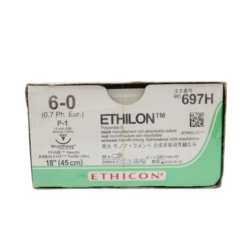 Johnson & - Ethicon - 697H - Systems - Ethilon Nonabsorbable Suture With Needle Nylon P - 1 3/8 Circle Precision Reverse Cutting Size 6 - 0 Monofilament