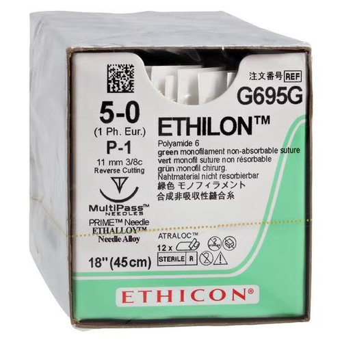 Johnson & - Ethicon - G695G - Systems - Ethilon Nonabsorbable Suture With Needle Nylon P - 1 3/8 Circle Precision Reverse Cutting Size 5 - 0 Monofilament