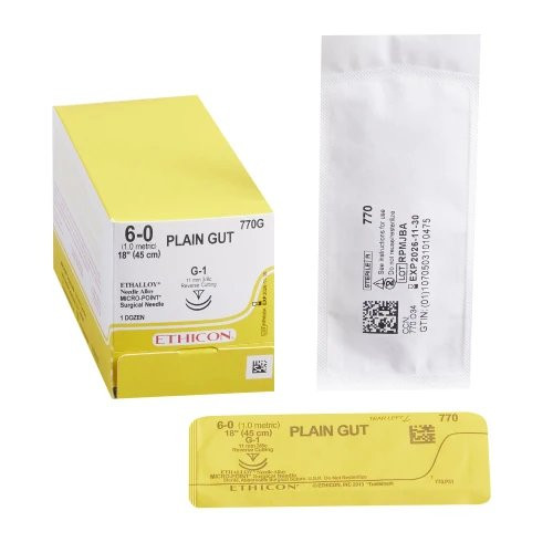 Johnson Johnson - J J Healthcare Systems - 1735G - Absorbable Suture With Needle Plain Gut Tg140 3 8 Circle Spatula Size 6-0 