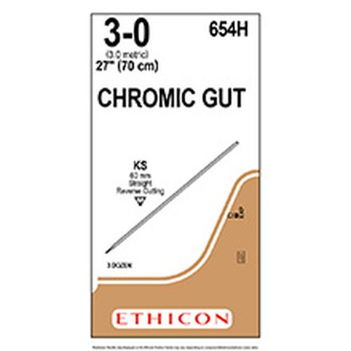 Johnson & - J Healthcare Systems - 654H - Absorbable Suture With Needle Chromic Gut Ks Straight Conventional Cutting Size 3 - 0