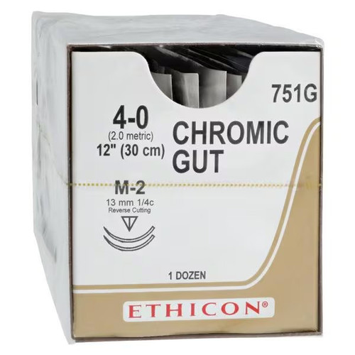 Johnson & - J Healthcare Systems - 751G - Absorbable Suture With Needle Chromic Gut M - 2 3/8 Circle Reverse Cutting Size 4 - 0