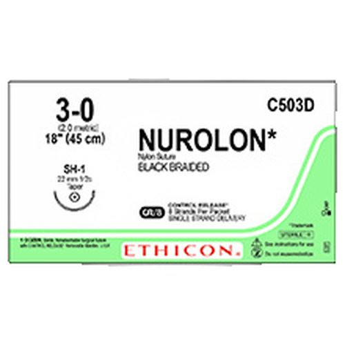 Johnson & - J Healthcare Systems - C503D - Suture, Nurolon Blk/Brn 3 - 0 1 8" Sh