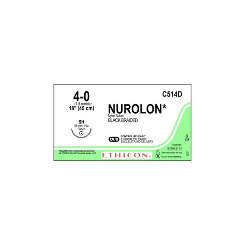 Johnson & - J Healthcare Systems - C514D - Suture, Nurolon Blk Br 4 - 0 18"
