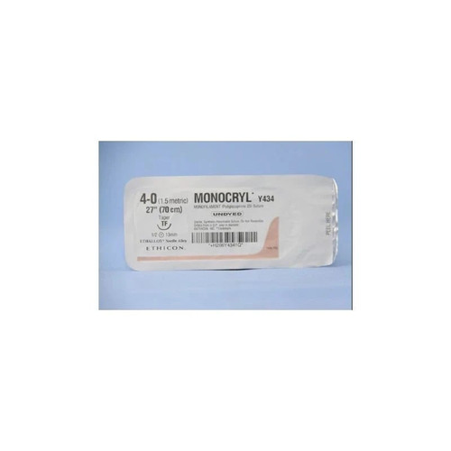 Johnson & - Monocryl - Y434H - Systems - Absorbable Suture With Needle Poliglecaprone Tf 1/2 Circle Taper Point Size 4 - 0 Monofilament