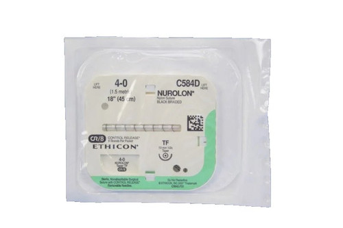Johnson & - Nurolon - C584D - Systems - Nonabsorbable Suture With Needle Nylon Tf 1/2 Circle Taper Point Size 4 - 0 Braided