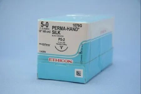 Johnson & - Perma-Hand - 1676G - Suture, Silk Blk Br 5 - 0 18" Ps - 2