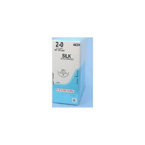 Johnson & - Perma-Hand - 443H - Systems - Nonabsorbable Suture With Needle Silk Cp - 1 1/2 Circle Reverse Cutting Size 2 - 0 Braided