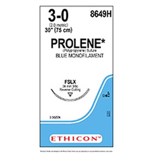 Johnson & - Prolene - 8649H - Systems - Nonabsorbable Suture With Needle Polypropylene Fslx 3/8 Circle Reverse Cutting Size 3 - 0 Monofilament