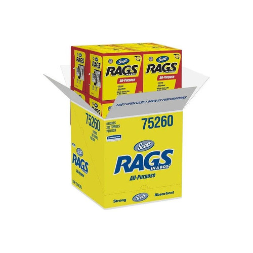 Kimberly Clark - Scott Rags In A Box - 75260 - Shop Towel White Nonsterile Double Re - Creped 10 X 12 Inch Disposable