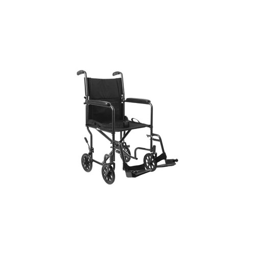 Mckesson - 146-Tr39E-Sv - Lightweight Transport Chair Steel Frame With Silver Vein Finish 250 Lbs Weight Capacity Fixed Height / Padded Arm Black Upholstery