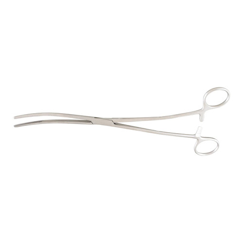 Mckesson - 43-2-374 - Dressing Forceps Bozeman 10 - 1/2 Inch Length Office Grade Stainless Steel Nonsterile Ratchet Lock Finger Ring Handle Double Curved Serrated Tips
