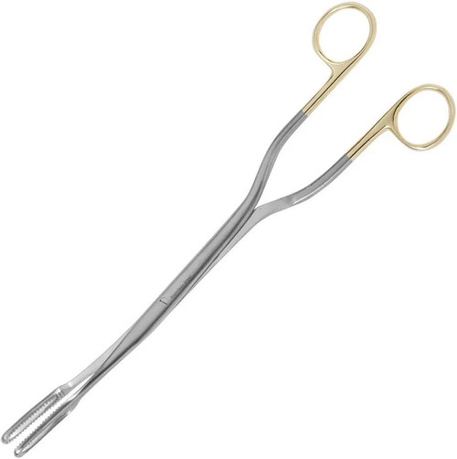 Medgyn - 031125 - Obstetrical Forceps Sopher 13 Inch Length Surgical Grade Stainless Steel Nonsterile Ratchet Lock Finger Ring Handle Slightly Curved Serrated Fenestrated Oval Jaws