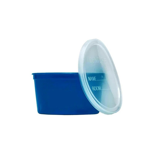 Medline - Dynd70293 - Industries Denture Cup With Lid, 8 Ounce Size, 3" Diameter 2" Height, Aqua Color, Latex - Free Clear Plastic Lid Imprinted For Labeling Contents, Name, Room And Date.
