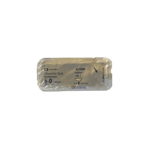 Medtronic - Covidien - G-1780K - Mitg Absorbable Suture With Needle Chromic Gut He - 1 3/8 Circle Reverse Cutting Size 6 - 0