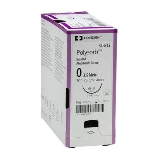 Medtronic - Polysorb - Cl-537 - Mitg - Absorbable Suture With Needle Polyester Hos - 11 1/2 Circle Reverse Cutting Size 0 Braided