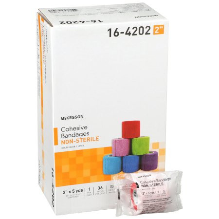 Mckesson - 16-4202 - Cohesive Bandage 2 Inch X 5 Yard Self - Adherent Closure Purple / Pink Green Light Blue Royal Red Nonsterile Standard Compression