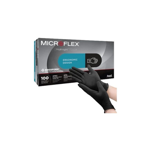 Microflex - 93732100 - Midknight Touch 93 - 737 Exam Glove X - Large Nonsterile Nitrile Standard Cuff Length Textured Fingertips Black Not Rated