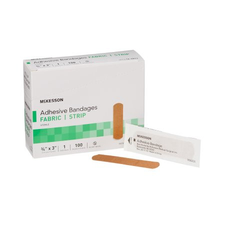 Mckesson - 16-4813 - Adhesive Strip 3/4 X 3 Inch Fabric Rectangle Tan Sterile