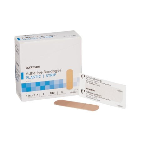 Mckesson - 16-4821 - Adhesive Strip 1 X 3 Inch Plastic Rectangle Tan Sterile