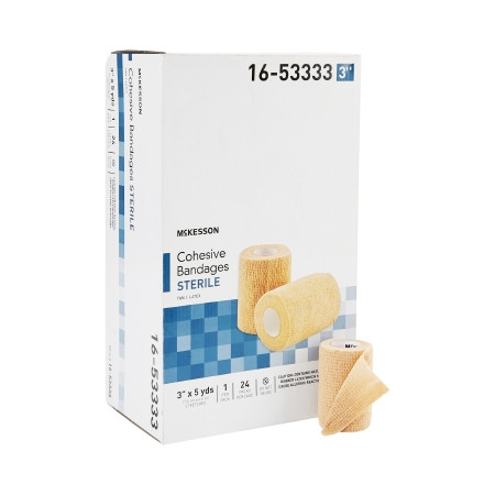 Mckesson - 16-53333 - Cohesive Bandage 3 Inch X 5 Yard Self - Adherent Closure Tan Sterile Standard Compression