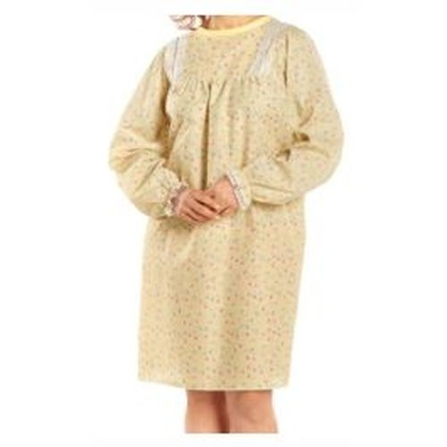Salk - Lady Lace - 540Lpp - Ladylace Fashion Gown, Wrap Around Design With Snap Closures, Features Yolk, Puckered Sleeves, And Fitted Bustline Pink Rosebuds