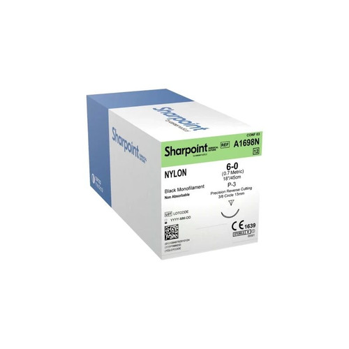 Surgical Specialties - A1698N - Nonabsorbable Suture With Needle Nylon Dsm13 3/8 Circle Precision Reverse Cutting Size 6 - 0 Monofilament