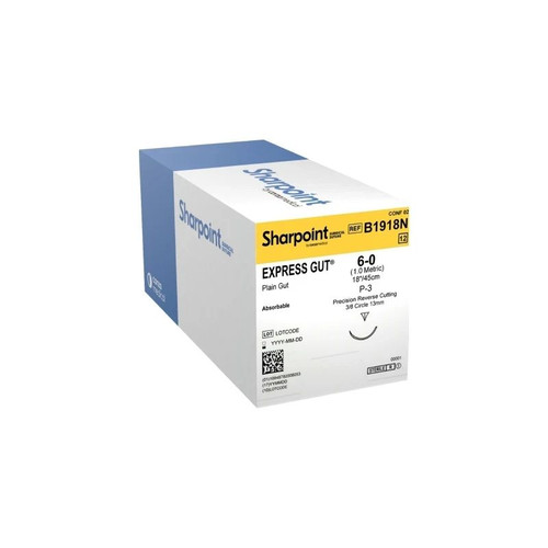 Surgical Specialties - B1918N - Suture, 6 - 0, Express Gut, Plain, Natural, 18", Precision Reverse Cutting, 13Mm, 3/8 Circle, P - 3 Needle
