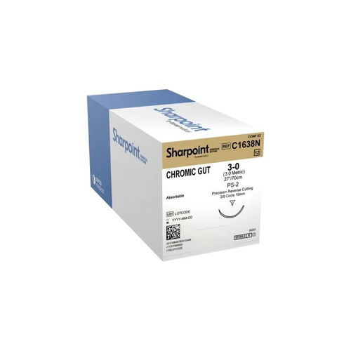 Surgical Specialties - C1638N - Absorbable Suture With Needle Chromic Gut Dsm19 3/8 Circle Precision Reverse Cutting Size 3 - 0
